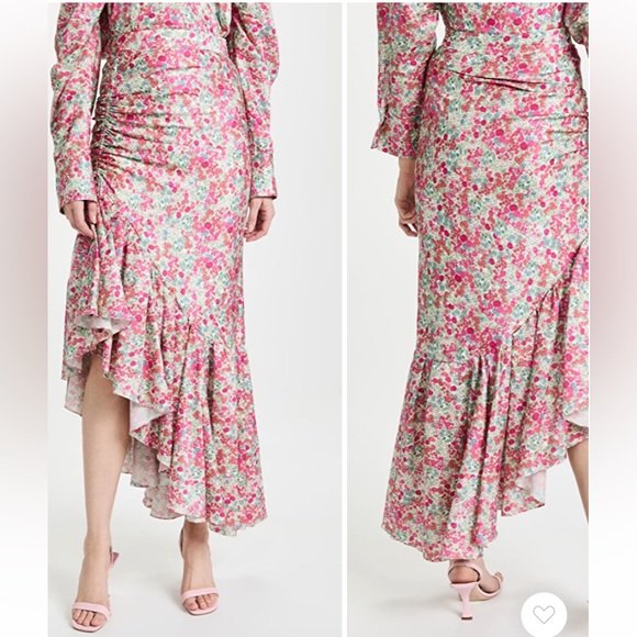 NWT Hellessy Meadon Floral maxi Skirt asymmetrical high low slit ruched - Picture 3 of 15